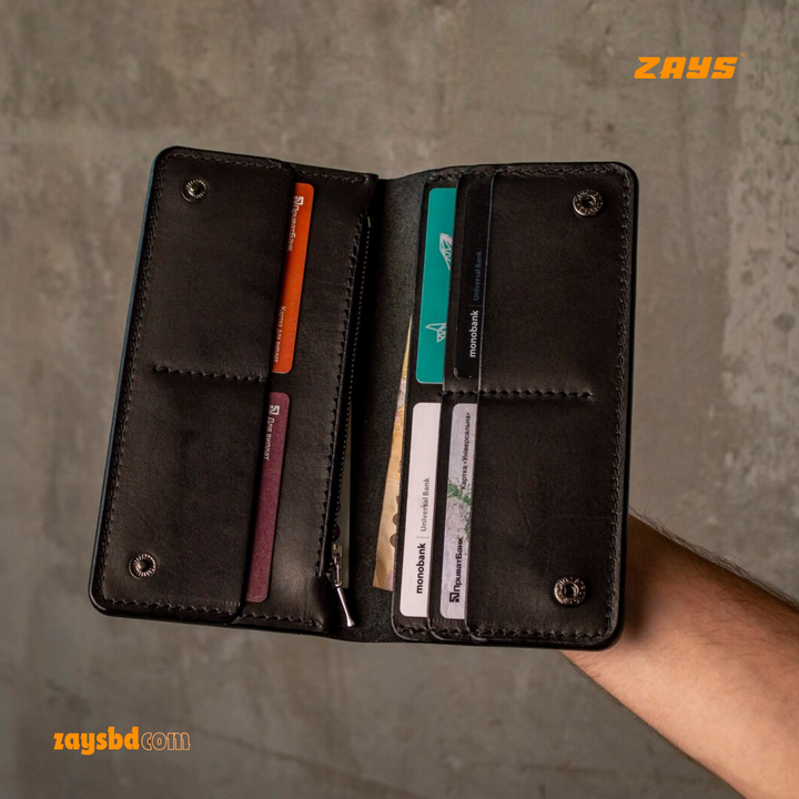 ZAYS Premium Quality Long Wallet for Men | 100% Genuine Pull-Up Leather | Handcrafted Durable & Stylish | Mobile Compartment, Multiple Card Slots & Cash Sections