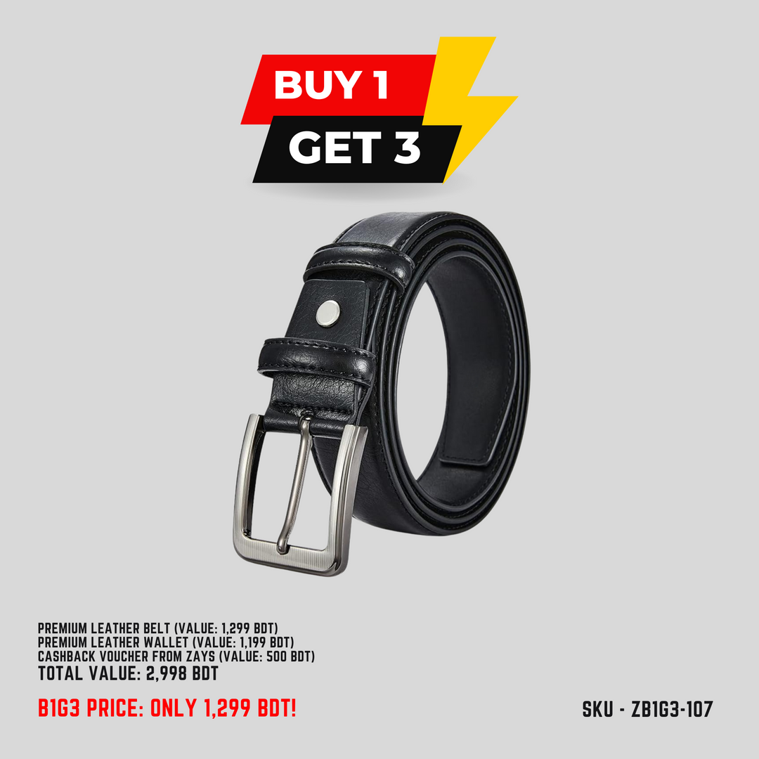 Zays B1G3 Offer: Buy Premium Leather Belt & Get Free Wallet + 500 BDT Gift Voucher | Limited Time Deal in Bangladesh