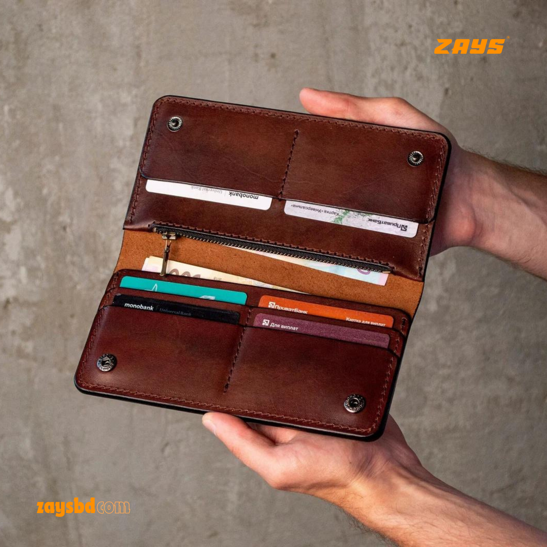 ZAYS Premium Quality Long Wallet for Men | 100% Genuine Pull-Up Leather | Handcrafted Durable & Stylish | Mobile Compartment, Multiple Card Slots & Cash Sections | Perfect for Business, Travel & Everyday Use | Luxury Gift Packaging | Pre-Order Available