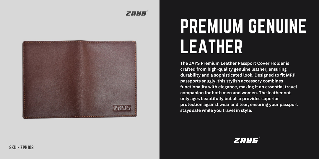 ZAYS Premium Leather Passport Cover Holder | Fits MRP Passport | Stylish, Durable & Travel Essential for Men & Women