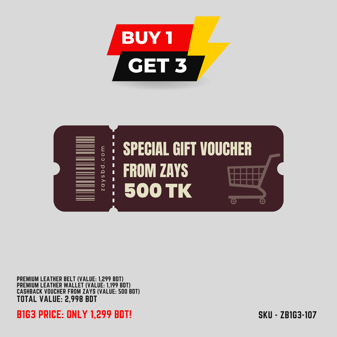 Zays B1G3 Offer: Buy Premium Leather Belt & Get Free Wallet + 500 BDT Gift Voucher | Limited Time Deal in Bangladesh