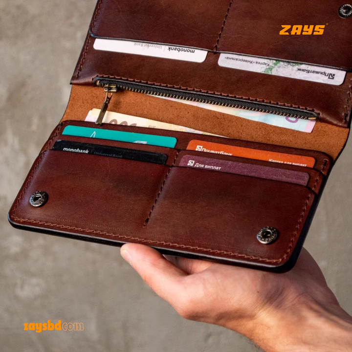 ZAYS Premium Quality Long Wallet for Men | 100% Genuine Pull-Up Leather | Handcrafted Durable & Stylish | Mobile Compartment, Multiple Card Slots & Cash Sections