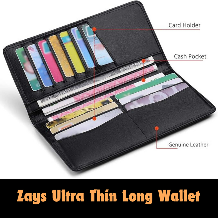 Zays Ultra-Thin Genuine Leather Long Wallet for Men & Women | Slim, Stylish & Durable Card Holder with Multiple Pockets