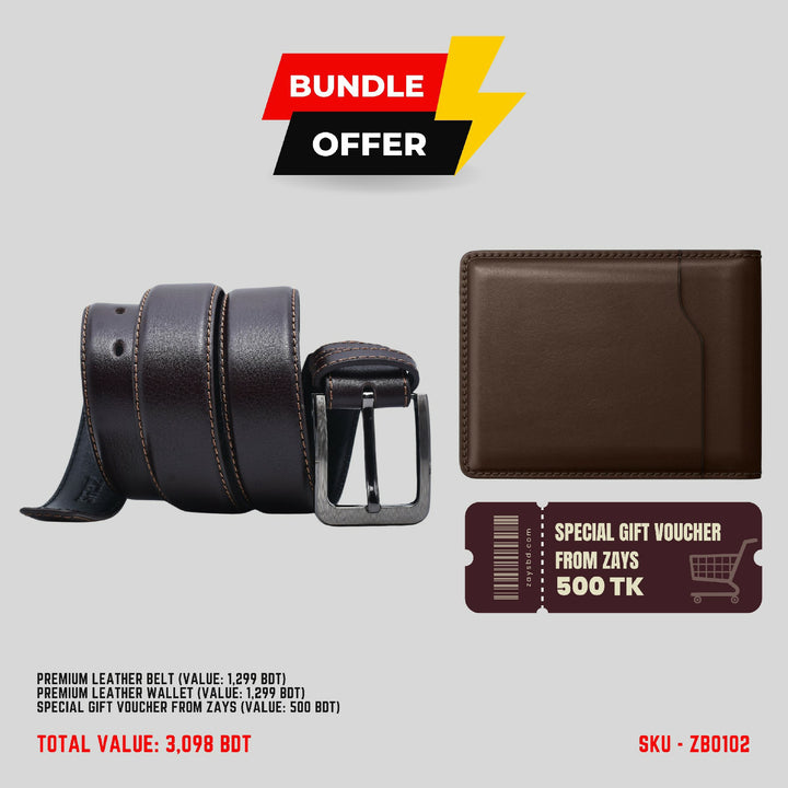 Zays Special Bundle Offer: Premium Leather Belt, Wallet & Exclusive 500 TK Gift Voucher & Free Delivery