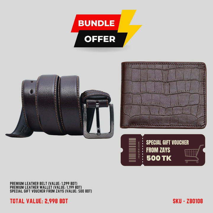 Zays Special Bundle Offer: Premium Leather Belt, Wallet & Exclusive 500 TK Gift Voucher & Free Delivery