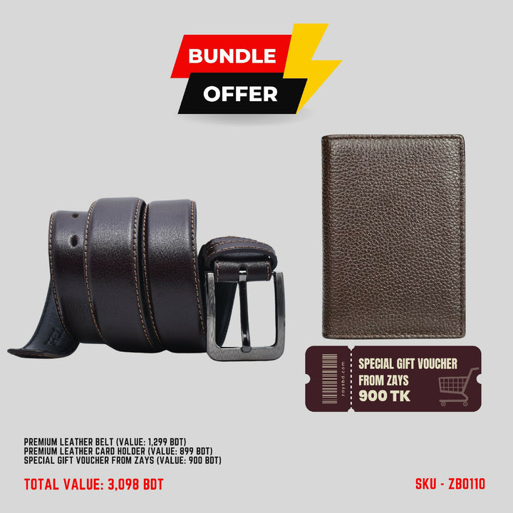 Zays Special Bundle Offer: Premium Leather Belt, Card Holder Mini Wallet & Exclusive 900 TK Gift Voucher & Free Delivery