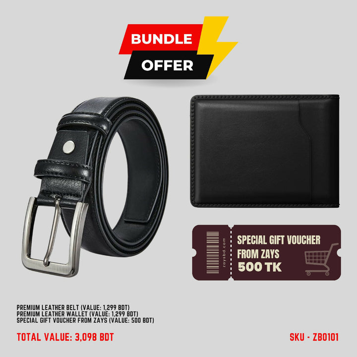 Zays Special Bundle Offer: Premium Leather Belt, Wallet & Exclusive 500 TK Gift Voucher & Free Delivery