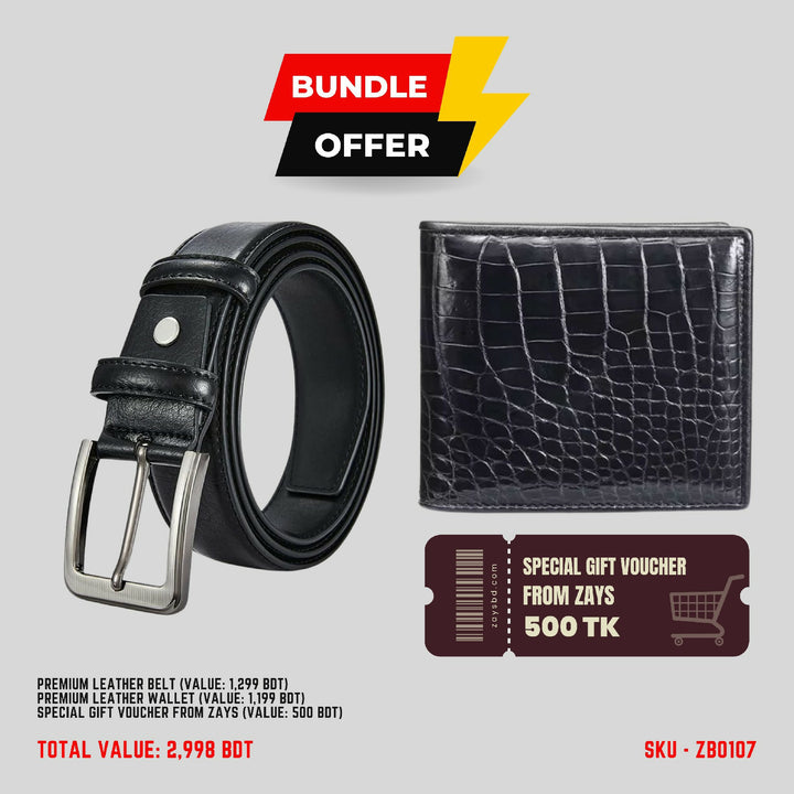 Zays Special Bundle Offer: Premium Leather Belt, Wallet & Exclusive 500 TK Gift Voucher & Free Delivery