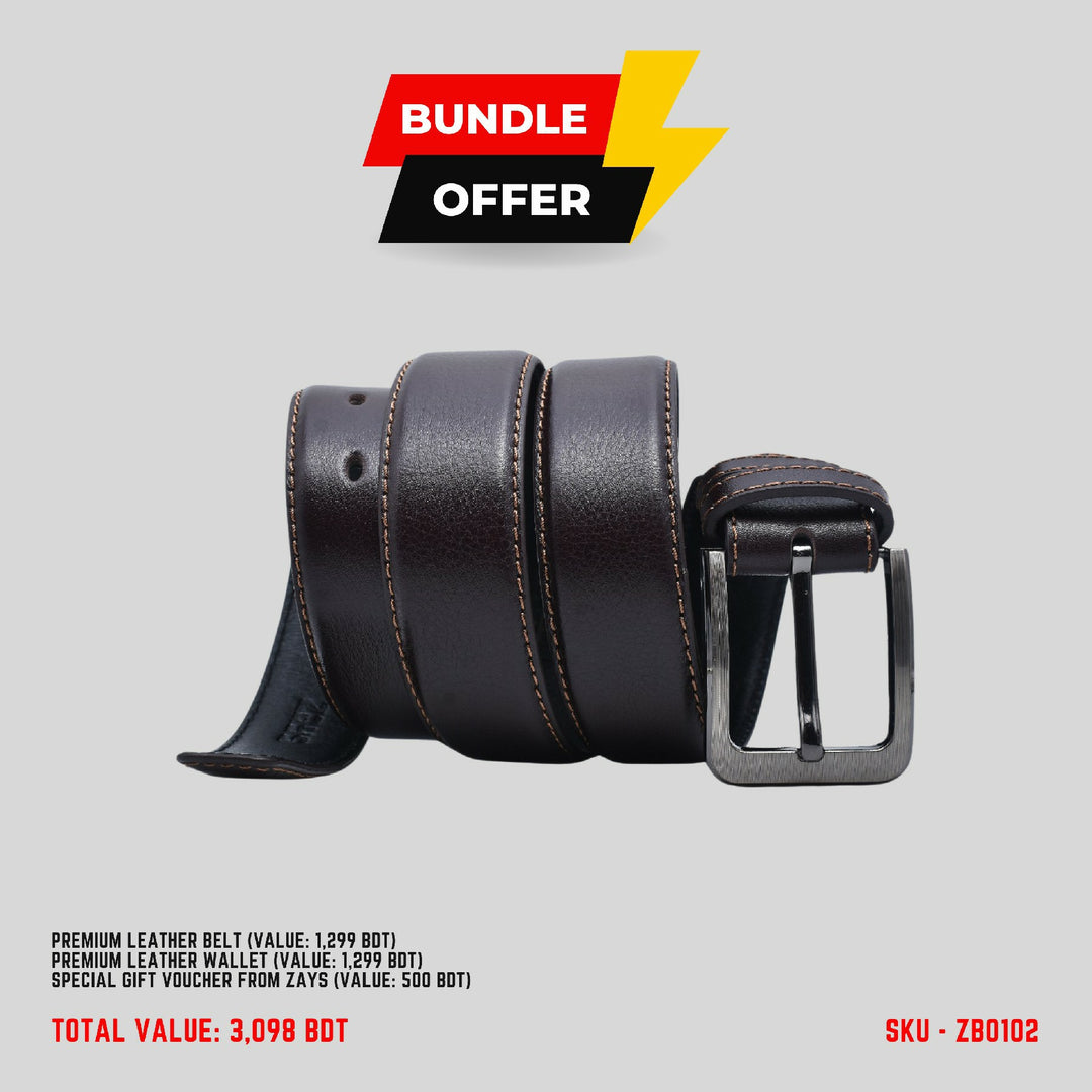 Zays Special Bundle Offer: Premium Leather Belt, Wallet & Exclusive 500 TK Gift Voucher & Free Delivery