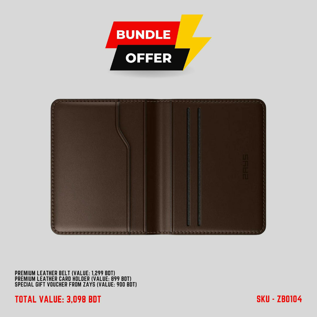 Zays Special Bundle Offer: Premium Leather Belt, Card Holder Mini Wallet & Exclusive 900 TK Gift Voucher & Free Delivery