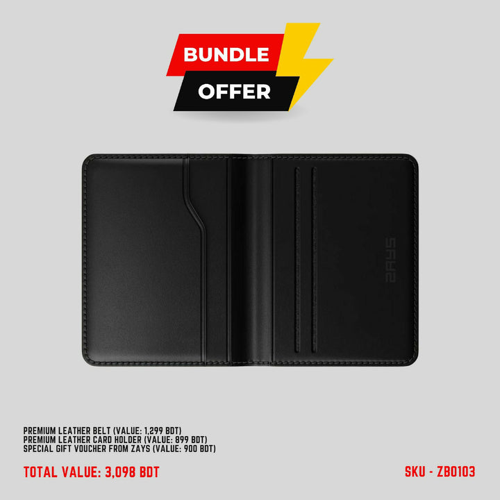 Zays Special Bundle Offer: Premium Leather Belt, Card Holder Mini Wallet & Exclusive 900 TK Gift Voucher & Free Delivery