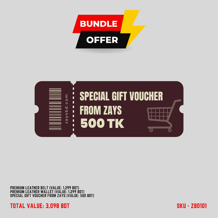 Zays Special Bundle Offer: Premium Leather Belt, Wallet & Exclusive 500 TK Gift Voucher & Free Delivery