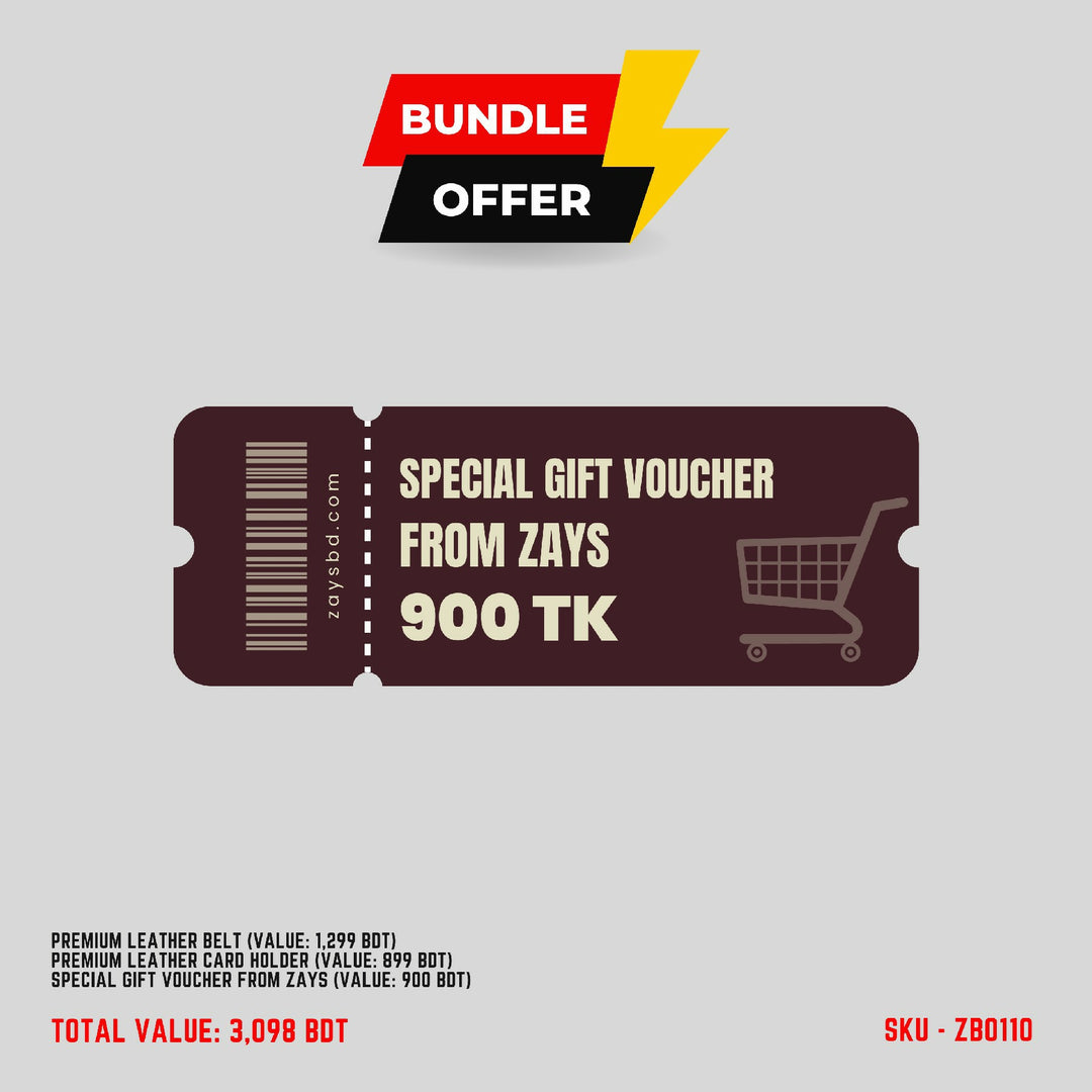 Zays Special Bundle Offer: Premium Leather Belt, Card Holder Mini Wallet & Exclusive 900 TK Gift Voucher & Free Delivery