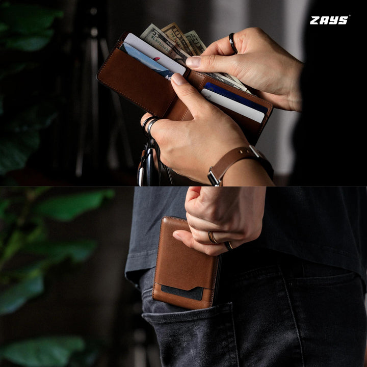 Zays Premium Leather Handcrafted Super Slim Bifold Short Wallet