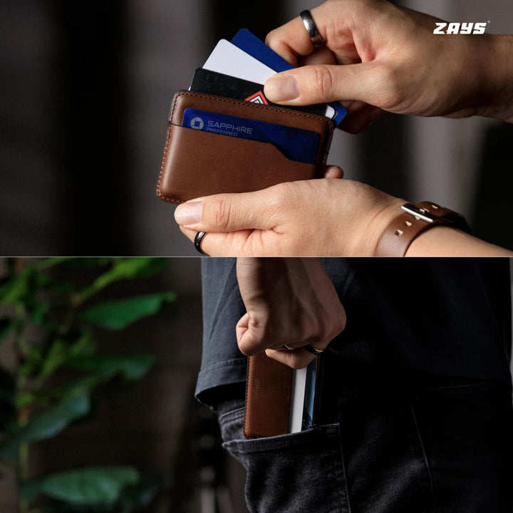 Zays Premium Leather Handcrafted Super Slim Card Holder Mini Wallet