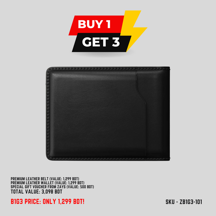 Zays B1G3 Offer: Buy Premium Leather Belt & Get Free Wallet + 500 BDT Gift Voucher | Limited Time Deal in Bangladesh