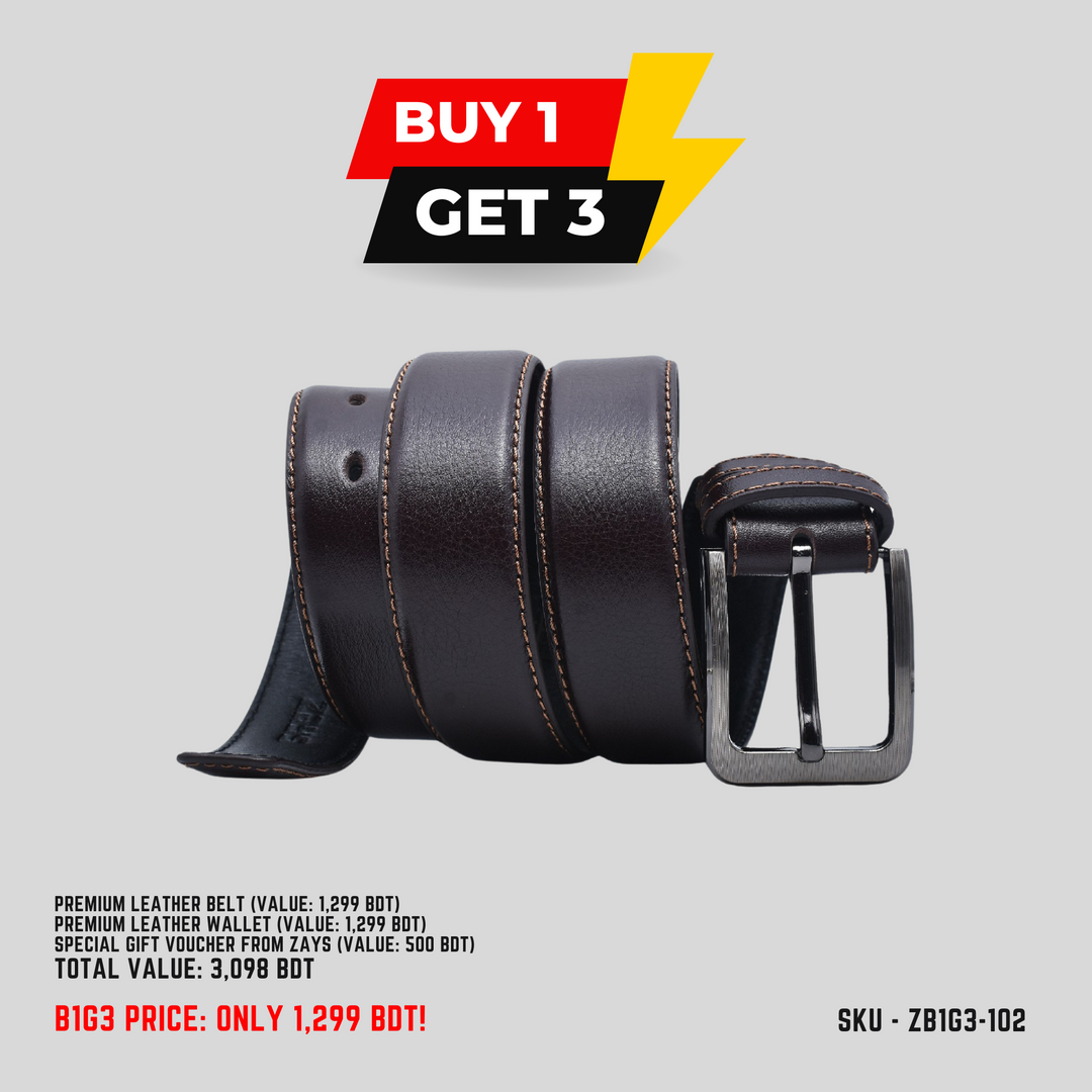 Zays B1G3 Offer: Buy Premium Leather Belt & Get Free Wallet + 500 BDT Gift Voucher | Limited Time Deal in Bangladesh