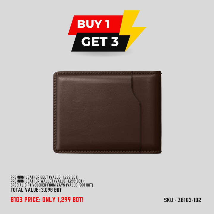 Zays B1G3 Offer: Buy Premium Leather Belt & Get Free Wallet + 500 BDT Gift Voucher | Limited Time Deal in Bangladesh