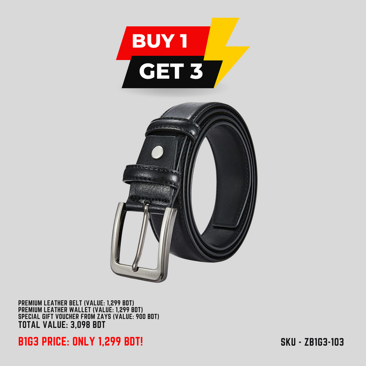 ZAYS B1G3 Offer: Buy Premium Leather Belt & Get Free Card Holder + 900 BDT Gift Voucher | Limited Time in Bangladesh