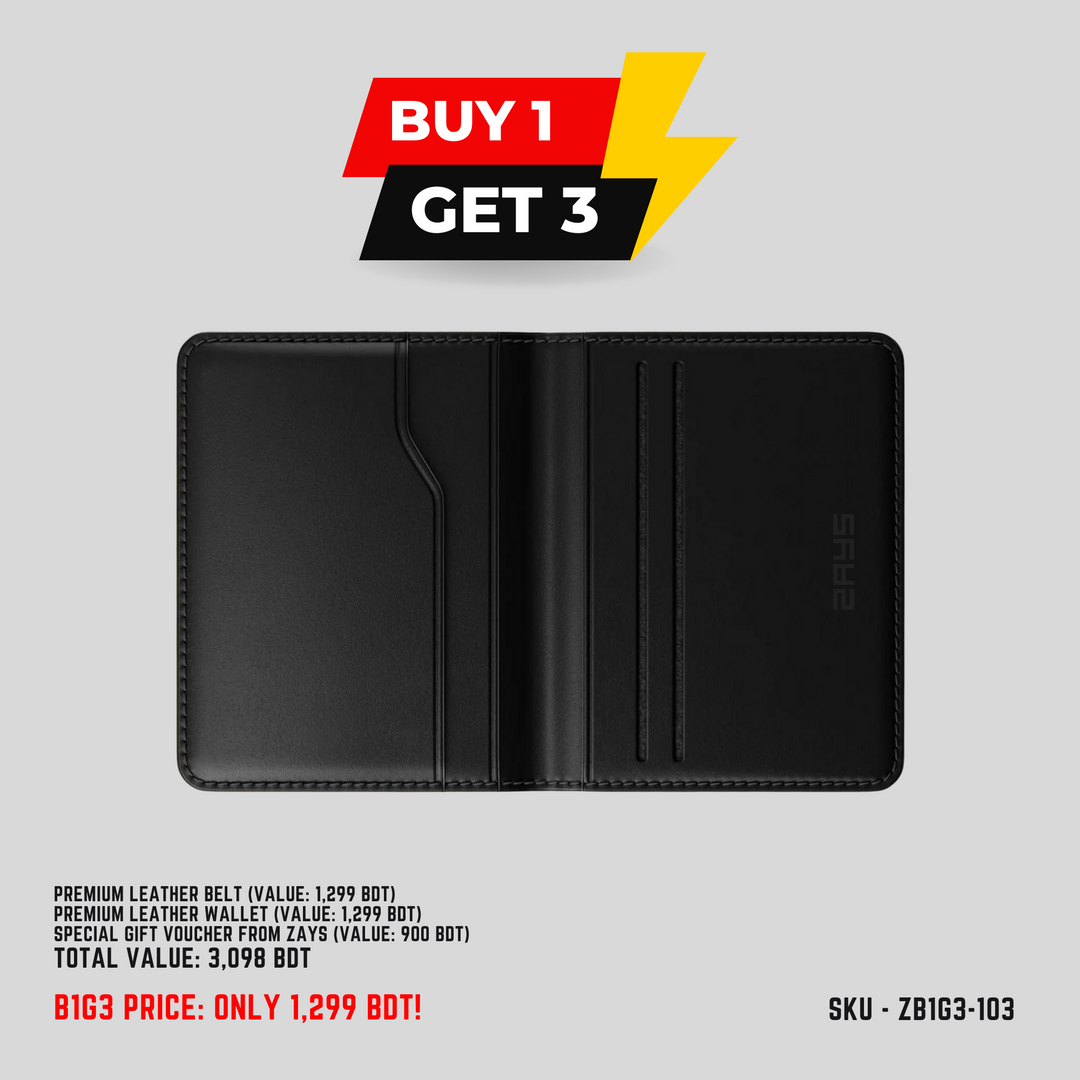 ZAYS B1G3 Offer: Buy Premium Leather Belt & Get Free Card Holder + 900 BDT Gift Voucher | Limited Time in Bangladesh