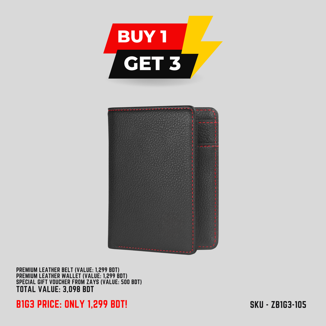 Zays B1G3 Offer: Buy Premium Leather Belt & Get Free Wallet + 500 BDT Gift Voucher | Limited Time Deal in Bangladesh