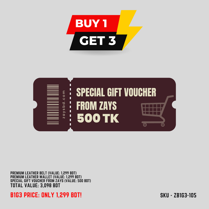 Zays B1G3 Offer: Buy Premium Leather Belt & Get Free Wallet + 500 BDT Gift Voucher | Limited Time Deal in Bangladesh