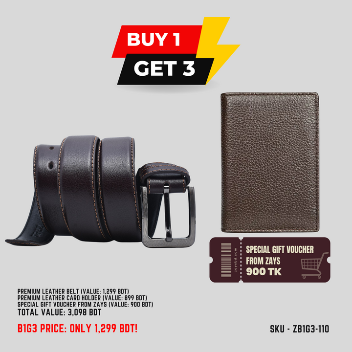 ZAYS B1G3 Offer: Buy Premium Leather Belt & Get Free Card Holder + 900 BDT Gift Voucher | Limited Time in Bangladesh