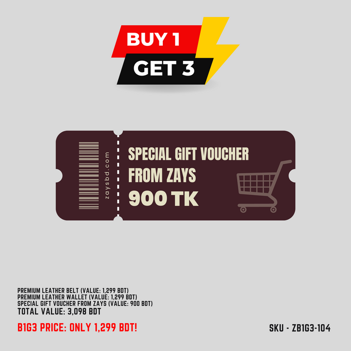 ZAYS B1G3 Offer: Buy Premium Leather Belt & Get Free Card Holder + 900 BDT Gift Voucher | Limited Time in Bangladesh