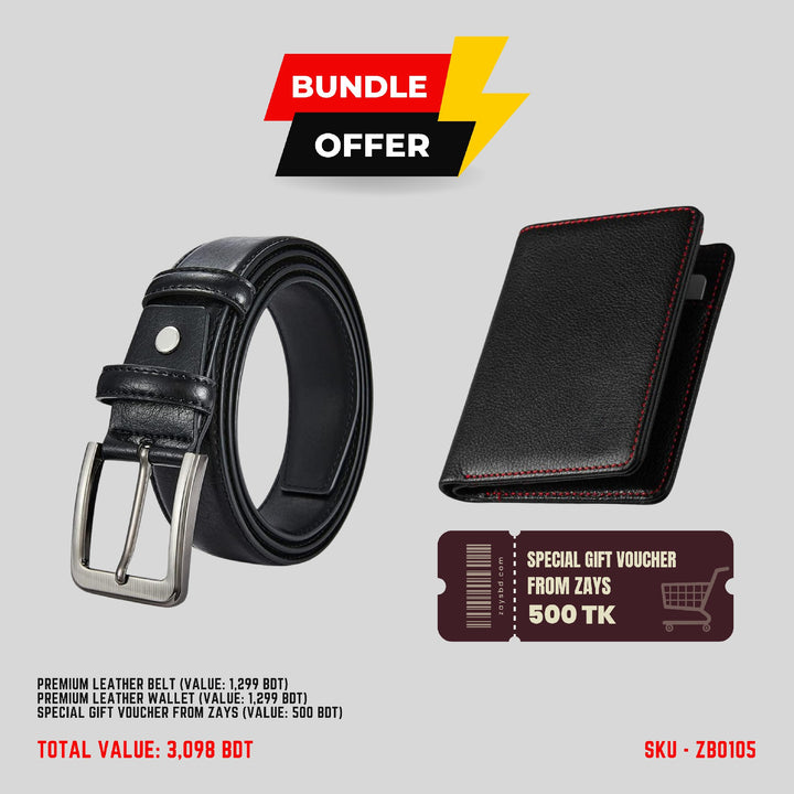 Zays Special Bundle Offer: Premium Leather Belt, Wallet & Exclusive 500 TK Gift Voucher & Free Delivery