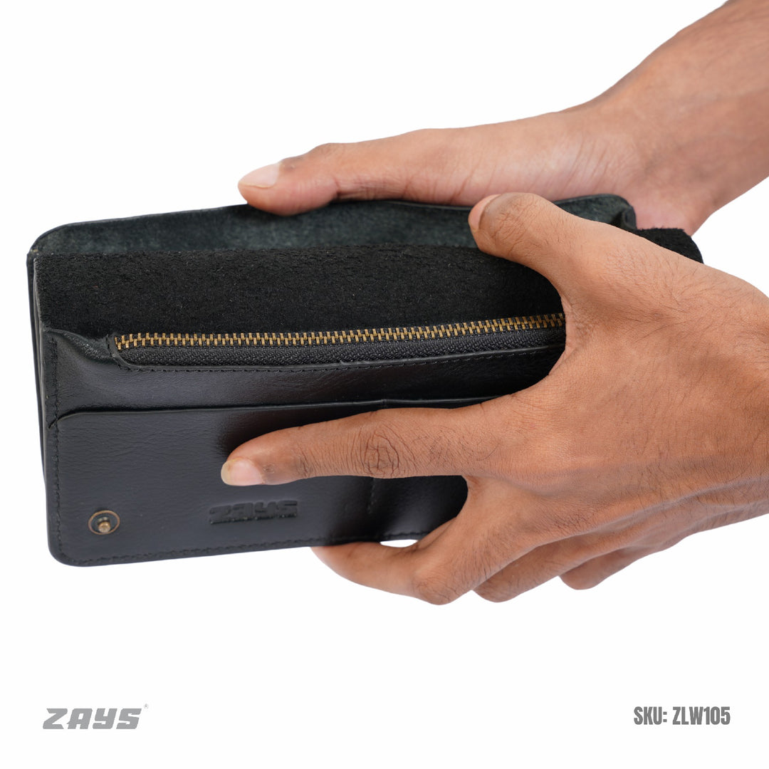 Zays Premium Genuine Leather Long Wallet for Men & Women | Elegant Design, Spacious Card & Mobile Slots | Durable Full-Grain Leather Accessory for Everyday & Travel