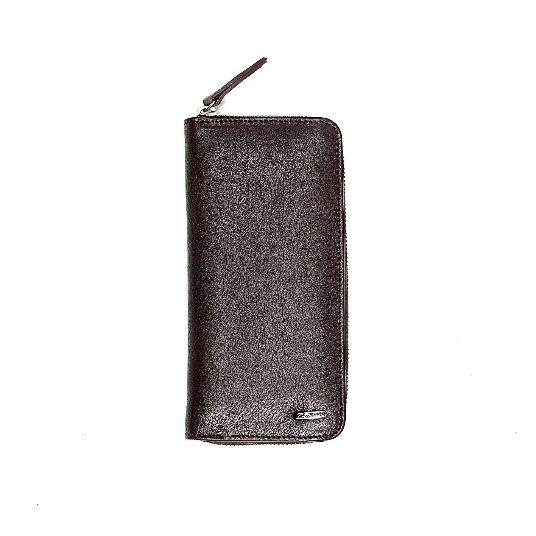 Zays Premium Leather Multifunctional Long Mobile Wallet for Unisex - Dark Chocolate - WL32