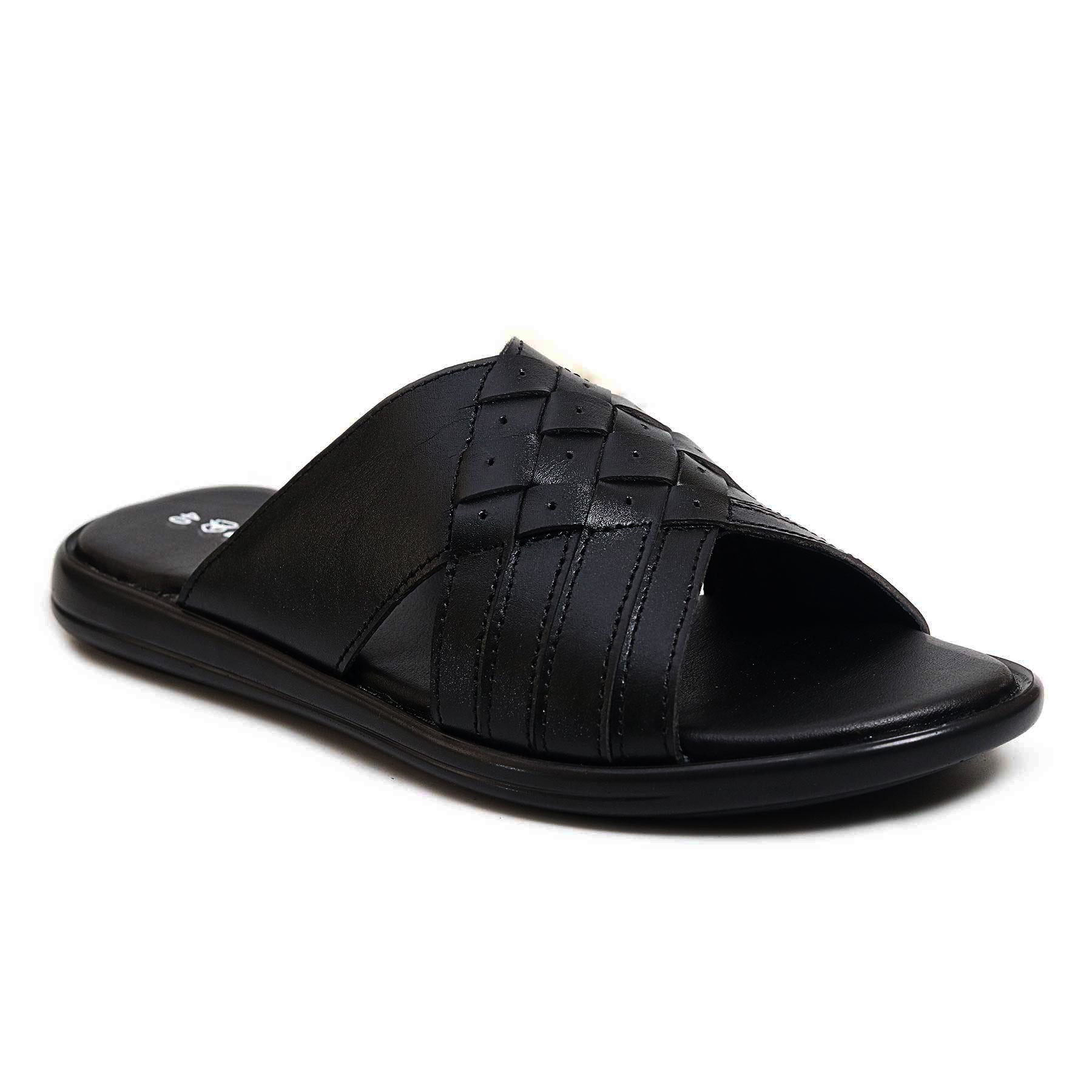 Zays Leather Sandal For Men (Black) - ZA06