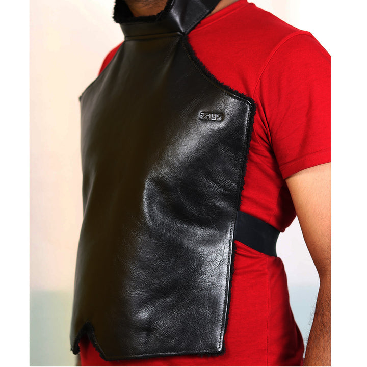 Zays Premium Leather Chest Guard Winter Protection For Biker (Black) - ZAYSCG01