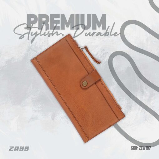 Zays Premium Full-Grain Leather Long Wallet - Elegant, Durable, and Functional (ZLW103-Brown) - Image 11