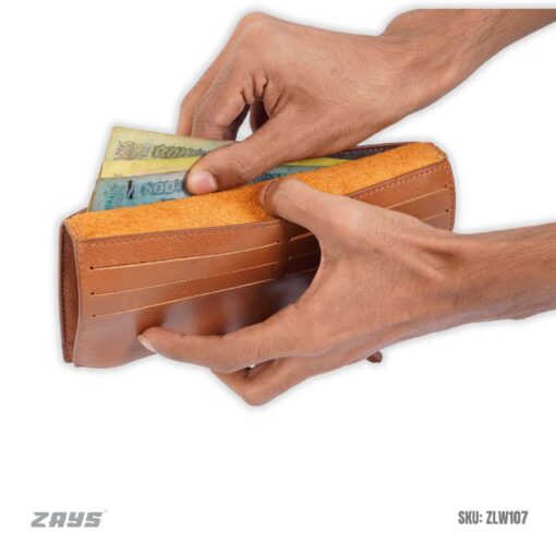 Zays Premium Full-Grain Leather Long Wallet - Elegant, Durable, and Functional (ZLW103-Brown) - Image 5