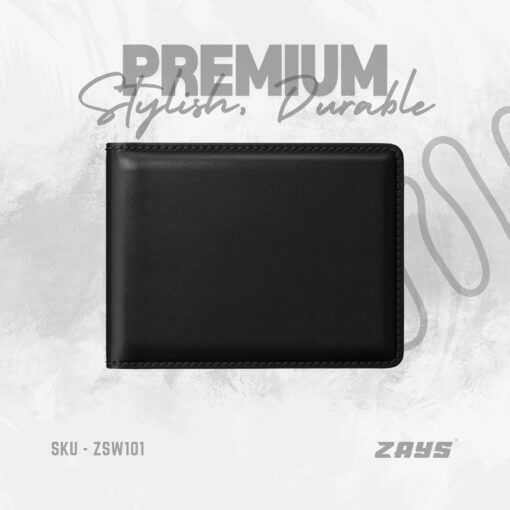 A1 Zays Handcrafted Premium Leather Bifold Short Wallet (SW101-Black) - Image 1