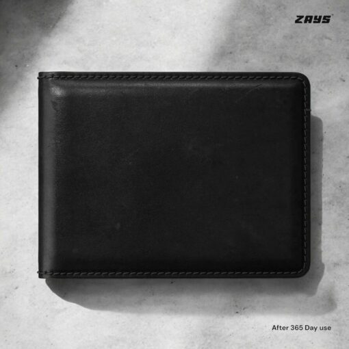 Zays Handcrafted Premium Leather Bifold Short Wallet (SW101-Black) - Image 3