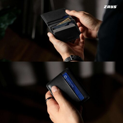 Zays Handcrafted Premium Leather Super Slim Card Holder Mini Wallet (CW106-Black) - Image 3