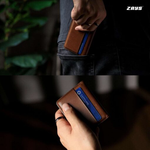 J (4) Zays Handcrafted Premium Leather Super Slim Card Holder Mini Wallet (CW108-Chocolate) - Image 3