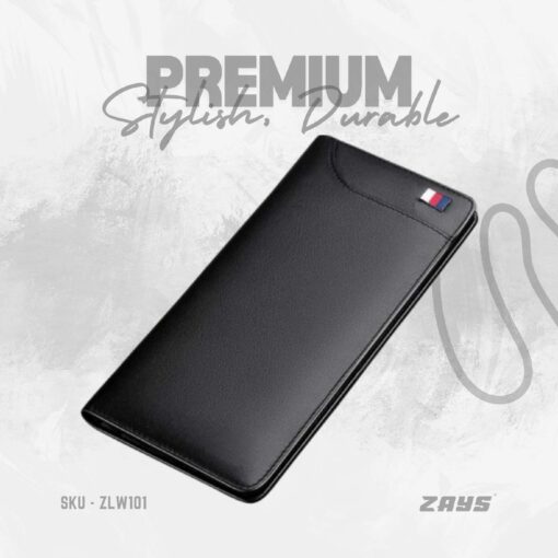 ZLW101 (1) Zays Ultra-Thin Genuine Leather Long Wallet Slim, Durable with Multiple Pockets (ZLW101-Black) - Image 1