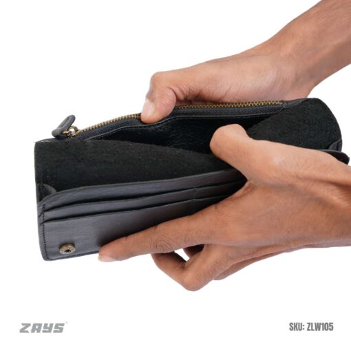 ZLW105 (7) Zays Handcrafted Full-Grain Leather Long Wallet - Elegant, Durable, and Functional for Everyday Use (ZLW105-Black) - Image 2