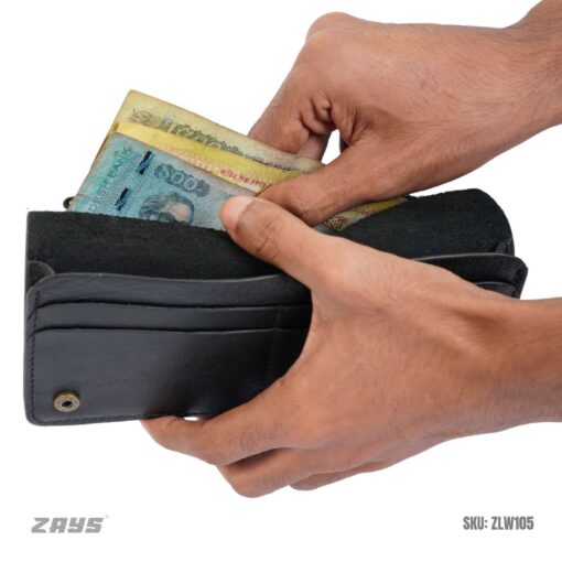 ZLW105 (8) Zays Handcrafted Full-Grain Leather Long Wallet - Elegant, Durable, and Functional for Everyday Use (ZLW105-Black) - Image 7