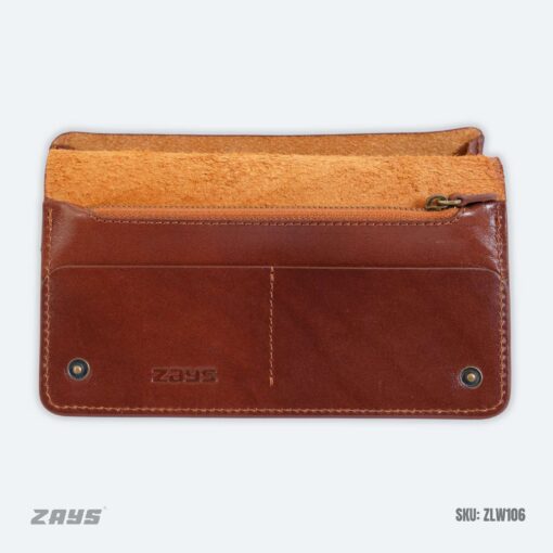 Zays Handcrafted Full-Grain Leather Long Wallet - Elegant, Durable, and Functional for Everyday Use (ZLW104-Brown) - Image 4