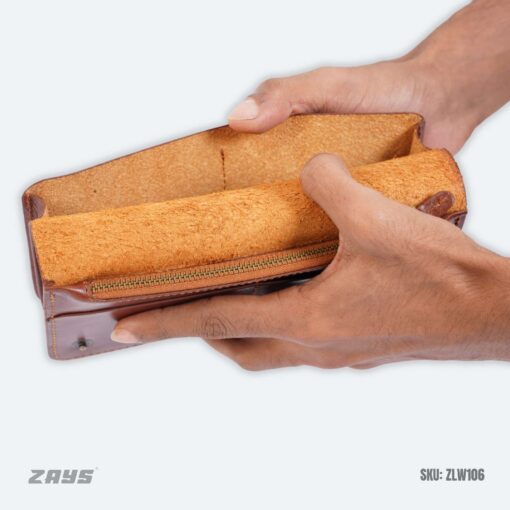 Zays Handcrafted Full-Grain Leather Long Wallet - Elegant, Durable, and Functional for Everyday Use (ZLW104-Brown) - Image 3