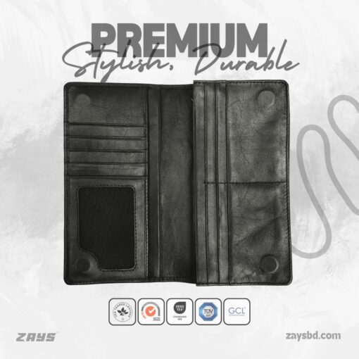 ZLW107 (1) Zays Handcrafted Premium Eco-Friendly Leather Long Wallet for Max 2 Mobile (ZLW107-Black) - Image 1