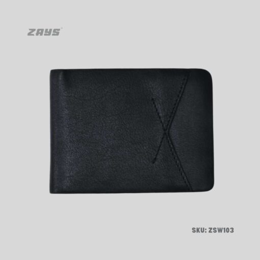 Zays Handcrafted Premium Leather Bifold Short Wallet (SW103-Black) - Image 2