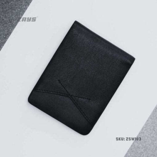 Zays Handcrafted Premium Leather Bifold Short Wallet (SW103-Black) - Image 3