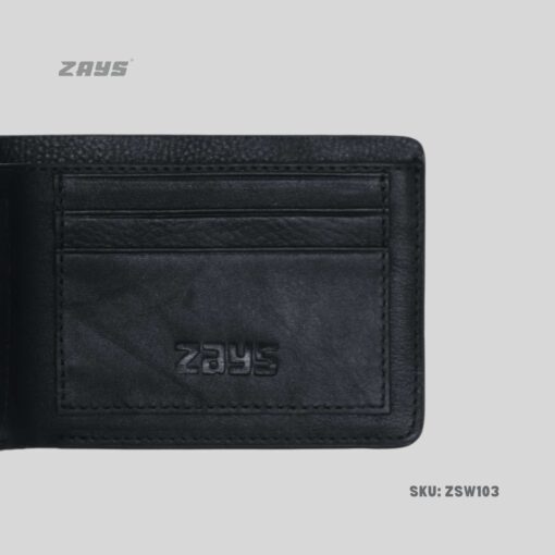 Zays Handcrafted Premium Leather Bifold Short Wallet (SW103-Black) - Image 7