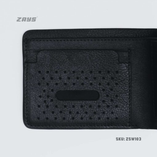 Zays Handcrafted Premium Leather Bifold Short Wallet (SW103-Black) - Image 4