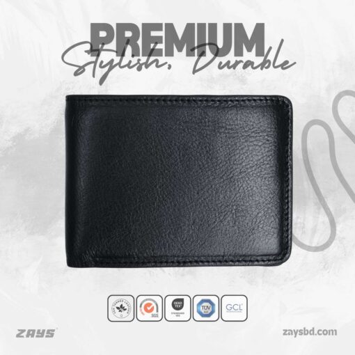 ZSW106 (1) Zays Handcrafted Premium Leather Bifold Short Wallet (SW106-Black) - Image 1